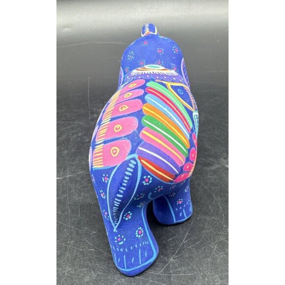 VTG Mexican Pottery Hand Painted Colorful Elephant Figurine Trunk Up 4” - Picture 2 of 8